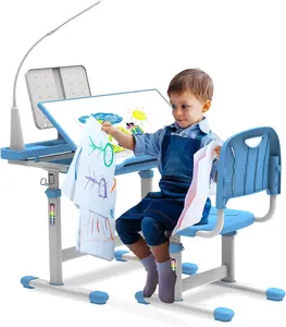 무료 샘플 인도네시아 기울기 고품질 현대 학생 블루 교실 단계 책상 의자 학교 접이식 어린이 책상과 의자 세트