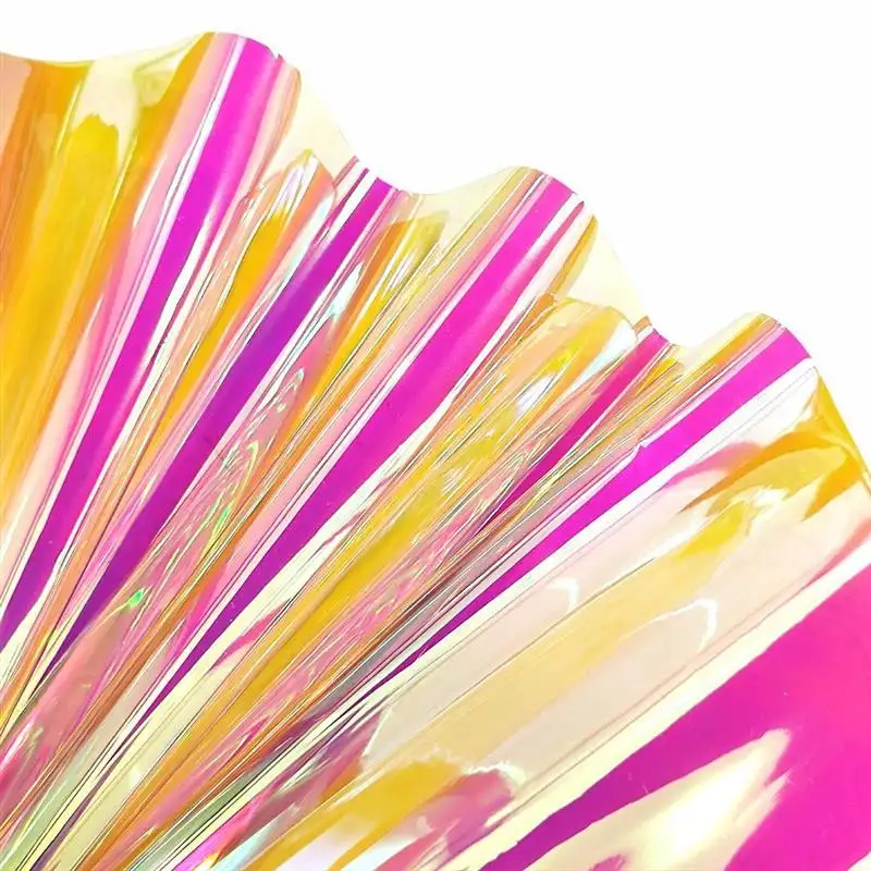 Película de plástico transparente de PVC de colores holográficos de arcoíris de alta calidad para bolsas.