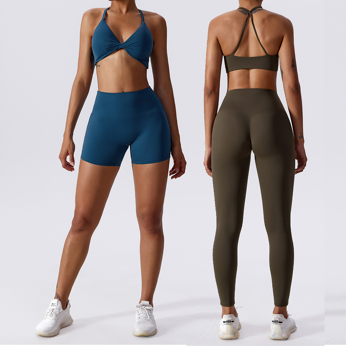 Front Cross Yoga Bra Four Way Stretch Workout Tops Gym Women Fitness Sports Leggings Sets
