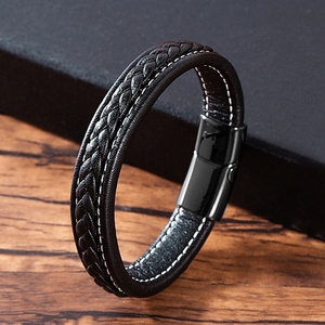 High Quality Men's Stainless Steel Fashion Italian Style <b>Magnetic</b> Clasps Leather <b>Jewelry</b> Bracelets - Product Image 3