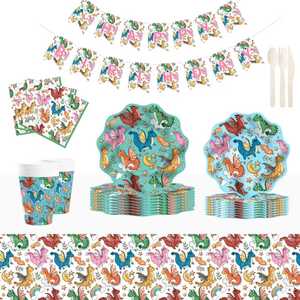 Articles de fête pour enfants DAMAI, vaisselle de fête à motif dinosaure, comprenant des assiettes en papier, des gobelets, des serviettes, pour 8 invités - Product Image 3