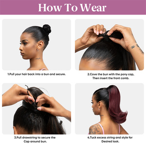 Extensiones de cola de caballo sintética de 14 pulgadas, postizos con Clip en cola de caballo, extensión de <span class=keywords><strong>cabello</strong></span> envolvente <span class=keywords><strong>Natural</strong></span> C, pieza de <span class=keywords><strong>cabello</strong></span> rizado marrón - Product Image 6