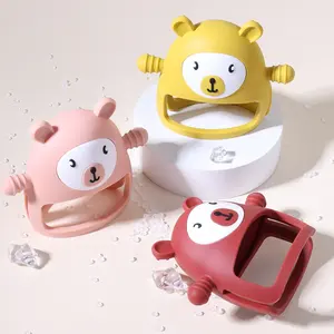 Guantes de silicona sin BPA personalizados, mordedor de juguete masticable de grado alimenticio ecológico, mordedor de silicona de oso, mordedor de muñeca para bebé
