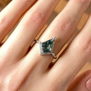 Wholesale 925 Sterling Silver Rhodium Plated Prong Set Natural <strong>Moss</strong> <strong>Agate</strong> Square Cut Fine Jewelry Women's <strong>Rings</strong> - Product Image 6