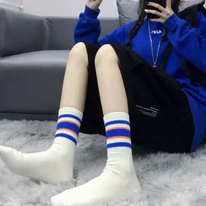 Striped Mid Calf Athletic <b>Socks</b> Color Block Design One Size Fits All Casual Sport Wear - Product Image 4