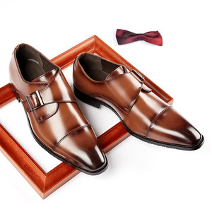 รองเท้าหนังสีดำแบบ Monk Strap หัวแหลม ปิดด้วยหัวเข็มขัด เหมาะสำหรับใส่ทำงานทุกฤดู พื้นยาง รองรับการขายแบบดรอปชิปปิ้ง - Product Image 4