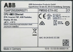 PM592-ETH-XC 1SAP350200R0271 EC1 4MB Ethernet <b>CPU</b> Module PLC Spare Part - Product Image 4