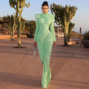 Vestido Ceñido al Cuerpo Color Verde Menta, Manga Larga, Cuello Alto, Cola <span class=keywords><strong>de</strong></span> Pez, Elegante, para <span class=keywords><strong>Fiesta</strong></span> <span class=keywords><strong>de</strong></span> Noche, Diseño Personalizado OEM ODM - Product Image 1