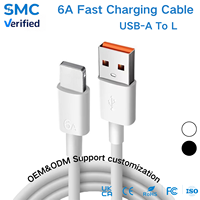 Câble USB 6A de type A vers 8 broches TPE tressé, charge rapide, câble de données, câble de charge pour téléphone, vente en gros, OEM, durable, 1M 1.5M 2M