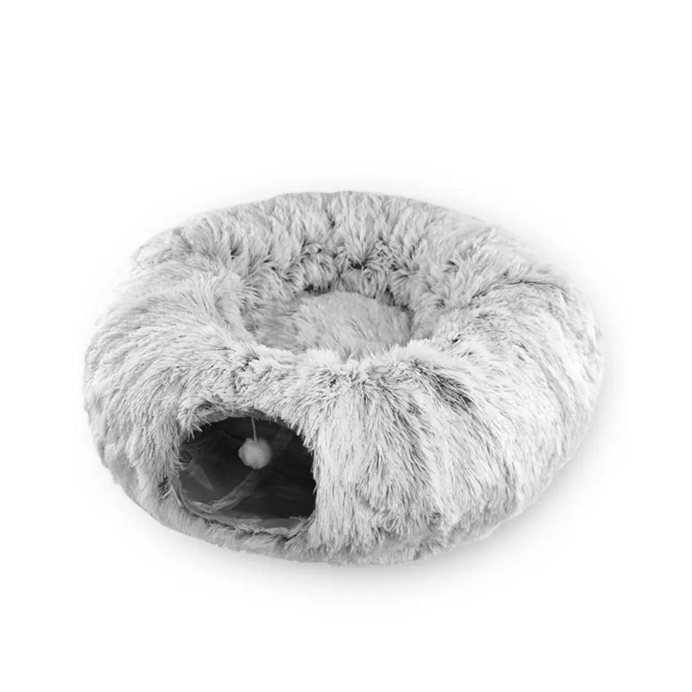 Foldable Pet House Warm Fluffy Longer Plush Cat Dog Tunnel Bed with Washable Cat Dog Sleeping Resting Cotton Plush