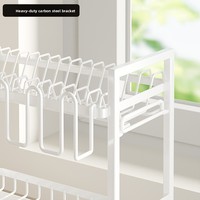 Étagère de cuisine blanche multifonctionnelle sur pied, non pliable, à double niveau, en métal, pour le séchage et le rangement des tasses, bols et assiettes