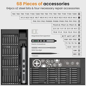 Cacciavite Elettrico 68-in-1, Set di 64 Punte Magnetiche Multifunzione per Telefoni, Fotocamere, Laptop, Orologi, Occhiali e Altro - Product Image 2