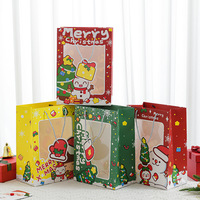 Sacs en papier de Noël réutilisables en gros avec fenêtre, impression personnalisée du logo, emballage cadeau de Noël, sacs en papier avec poignée en corde torsadée