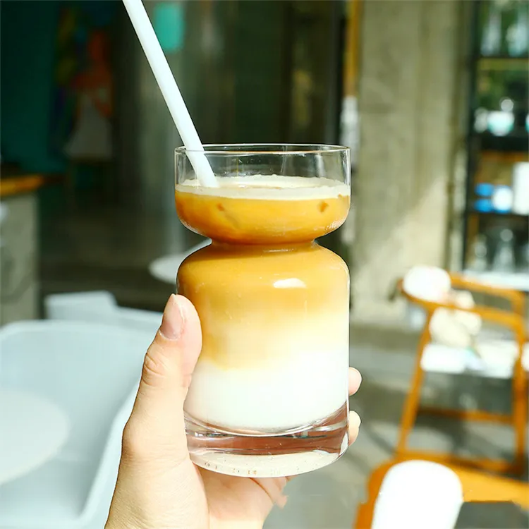 300ML Korean Style Factory Customized Home Light Luxury Drinking Glassware Handmade Transparent Milk Tea Cup