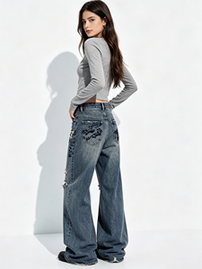 Nouveau <span class=keywords><strong>Jean</strong></span> Droit <span class=keywords><strong>Femme</strong></span> 2026 Respirant Taille Mi-Haute Vintage Délavé Effet Usé avec Poches Arrière et <span class=keywords><strong>Ourlet</strong></span> <span class=keywords><strong>Effiloché</strong></span> Coupe Classique - Product Image 2