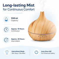 Diffuseur d'huiles essentielles ultrasonique 550 ml en bois, humidificateur d'aromathérapie, LED 7 couleurs, arrêt automatique, 3 minuteurs, brume froide