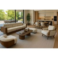 Ensemble de canapés et fauteuils de salon modernes en bois de chêne massif de luxe italien, avec ottoman en cuir, meubles de salle à manger et de salon pour hôtel et villa