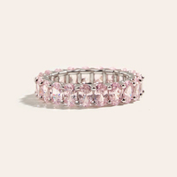 Cincin Perak 925 Wanita Mewah Berkualitas Tinggi Berlapis Emas Putih 18K Penuh Berlian Pink Karbon Tinggi Perhiasan Pernikahan Pesta