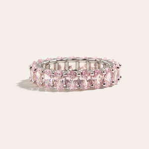Anello di Lusso in Argento 925 per Donna, Placcato in Oro Bianco 18K, Completamente Tempestato di Diamanti Rosa ad Alto Contenuto di Carbonio, Gioielli per Matrimonio e Feste - Product Image 3