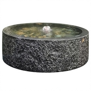 Fontaine en bassalte naturel taillé brut - Diamètre 115 cm - Grande fontaine extérieure au design moderne - Bassin d'eau en pierre volcanique massif - Product Image 1
