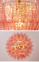 Lustre en verre rose de Murano à la française Design simple et moderne pour Villa Escalier Void Hall Salon Blanc chaud pour un usage domestique