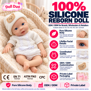 Muñeca Reborn de Silicona de Cuerpo Completo DollDuo Personalizada de 18 Pulgadas, Ojos Azules, Traje de Punto Color Crema, Gorro de Oso, Sonrisa Brillante, Regalo - Product Image 1