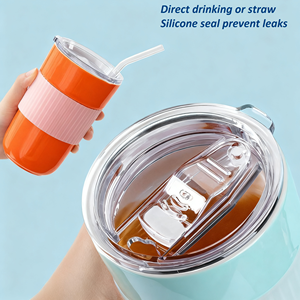 400Ml Portable Ceramic Travel Travel Coffee Mugs With Clear <b>Plastic</b> Lid And Silicone Sleeve <b>Tumbler</b> Hot And Cold - Product Image 3