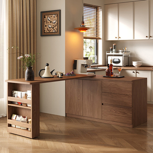 XHA Modern Extendable Dining <b>Table</b> Set L Shape Kitchen <b>Island</b> Cabinet Wooden Dining Room Furniture - Product Image 2