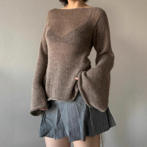 Nuovo Top in <span class=keywords><strong>Maglia</strong></span> con Maniche a Campana, Allacciatura Sexy sulla <span class=keywords><strong>Schiena</strong></span>, Maglione Elegante per Donne - Product Image 1