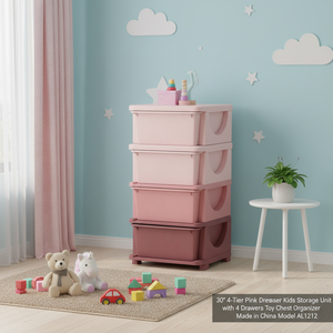 Cassettiera a 4 livelli rosa da 30 pollici, unità di archiviazione per bambini con 4 cassetti, contenitore per giocattoli, prodotto in Cina, modello AL1212 - Product Image 3