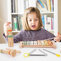New Wooden Auditory Percussion Instrument Children's Educational Music Toy Set Clapping Drum Trumpet Sand Hammer Triangle Toy