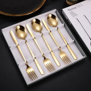 Nuova <b>Set</b> <b>6</b> Piece Gold Stainless Steel Cutlery Fork Spoon Gift Box <b>Dinnerware</b> <b>Set</b> - Product Image 1