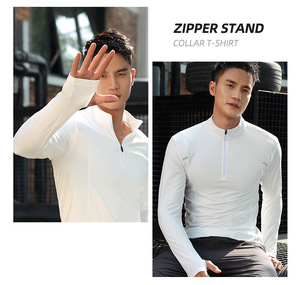 Chemises de gymnastique personnalisées grande taille pour hommes avec fermeture éclair séchage rapide entraînement Compression t-shirt à manches longues entraînement course à pied hauts anti-transpiration - Product Image 1