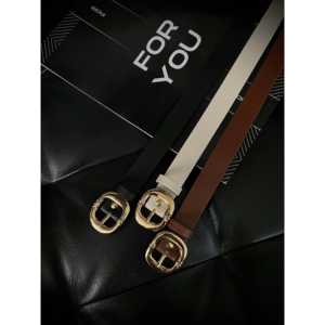 Cinturón de moda para mujer con hebilla ovalada de aleación dorada, cinturón informal de cuero PU para uso diario y como accesorio de estilo para conjuntos. - Product Image 1