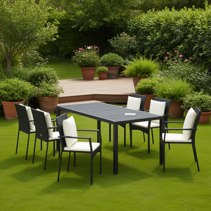 Set da Pranzo da Giardino in Rattan Nero per 6 Persone, Resistente alle Intemperie, Design Contemporaneo - Product Image 2