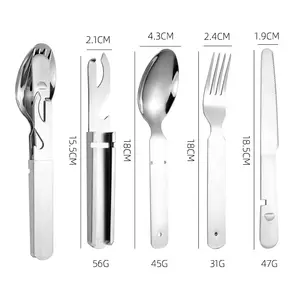 Cuchillo portátil de cuatro piezas para Picnic al aire libre, tenedor, cuchara, cubiertos de acampada con abrebotellas