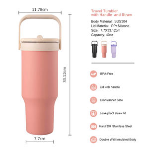 <span class=keywords><strong>Mug</strong></span> de voyage <span class=keywords><strong>isotherme</strong></span> 40 oz tendance, compatible porte-gobelets, en acier inoxydable 304, isolé sous vide, anti-fuite, avec poignée et couvercle - Product Image 2