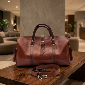 Sac de voyage classique en cuir véritable pour homme, avec poignée souple, fermeture éclair, style durable - Product Image 1