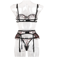 Ensemble de lingerie sexy en dentelle transparente pour femmes matures, vêtements de nuit chauds 2022, lingerie érotique en 3 pièces, soutien-gorge et culottes