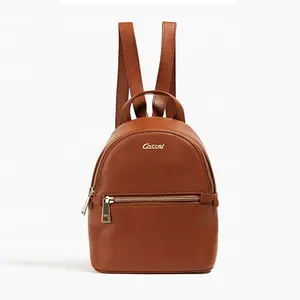 Tas Ransel Kulit Wanita, Tas Ransel Kulit Kasual Kecil Coklat Kustom