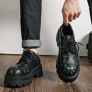 รองเท้าลำลองผู้ชาย ดีไซน์เนอร์คุณภาพสูง หนังแท้ลายแตก ทรง Derby หัวแหลม แบบผูกเชือก กันลื่น ระบายอากาศได้ดี น้ำหนักเบา - Product Image 1
