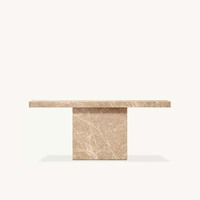 Table scandinave haut de gamme en marbre brun chocolat, piétement unique, plateau à bords carrés, surplombage double face pour entrée, personnalisable OEM/ODM