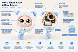 Jouet en peluche parlant IA, animal en peluche intelligent, interaction émotionnelle, dialogue émotionnel, chat multilingue, robot éducatif pour enfants, jouet en peluche - Product Image 3