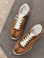 Chaussures de sport décontractées rétro couleur noisette, légères, respirantes, souples, toutes saisons, doublure en cuir véritable, à lacets