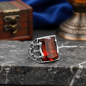 Oval Shape Garnet Gemstone Authentic <b>Men</b> <b>Ring</b> Turkish Wholesale Handmade 925 Sterling <b>Silver</b> for <b>Men</b> - Product Image 3