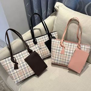 Grid Printed Tote Bag Two-piece Set for Women's <b>Handbag</b>, New Shoulder Bag for Women's Korean Shopping Bag - Product Image 1