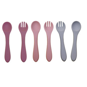 Juego de tenedor y cuchara de silicona para alimentación de bebés, utensilios de entrenamiento con punta suave para niños de 0 a 12 meses, Material de calidad alimentaria - Product Image 1