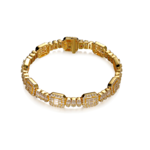 Luxury 10K/14K Solid Gold Diamond <b>Bracelet</b> Baguette Cut Geometric Chain Link Unisex Jewelry - Product Image 1