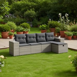 ชุดโซฟาหวายสีเทาสำหรับสวน 4 ที่นั่ง พร้อมที่เก็บของ เฟอร์นิเจอร์กลางแจ้ง ดีไซน์ร่วมสมัย - Product Image 2