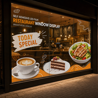 Film LED transparent adhésif pour vitrine de restaurant, à coller sur la vitre